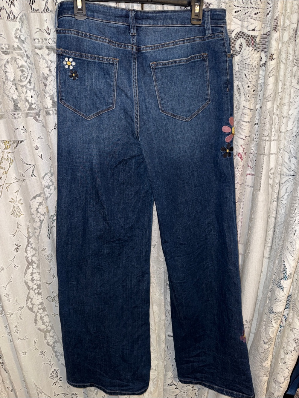 DRIFTWOOD Carlie Dark Blue Floral Embroidered Wide-Leg Jeans - Picture 5 of 7